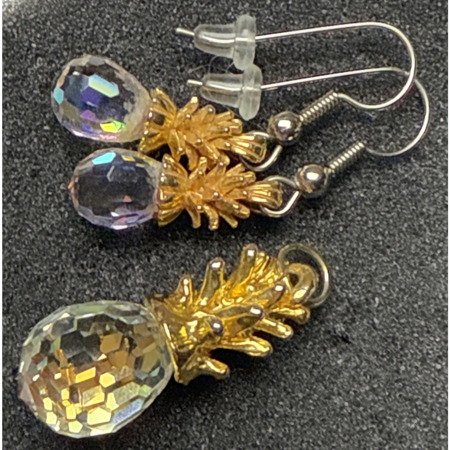 Vintage Set Faceted Crystal Pineapple Earrings and Pendant Charm As Is