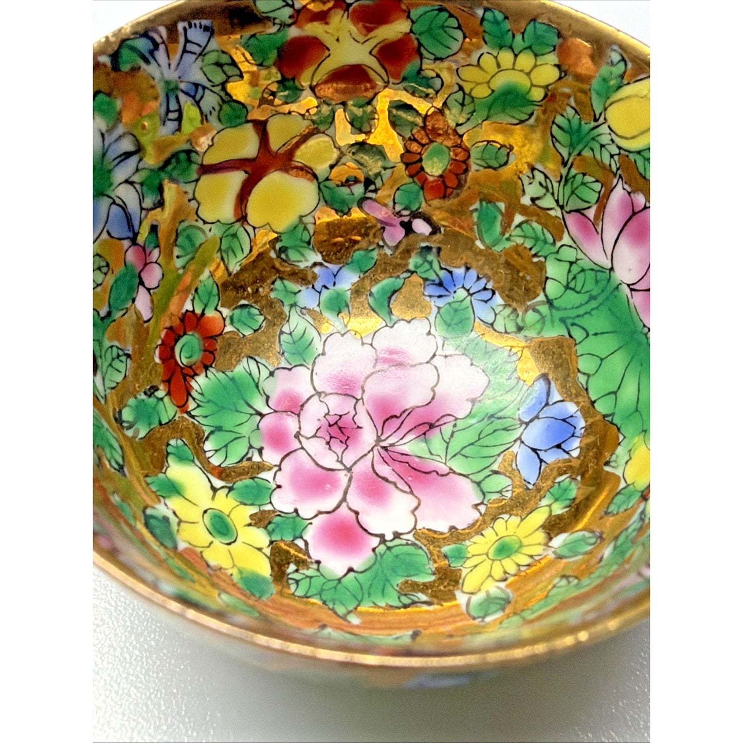 Old Eggshell Porcelain Gilt Enamel Chinese Famille Rose Mille Fleurs Wine Sake