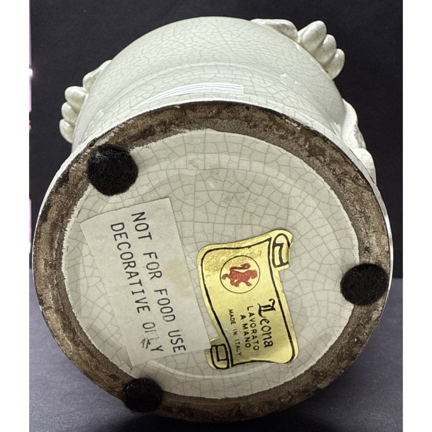 Vintage Leona Lavorato A Mano Italy Crackle Glaze Cream Canister Jar 8.5" As-Is