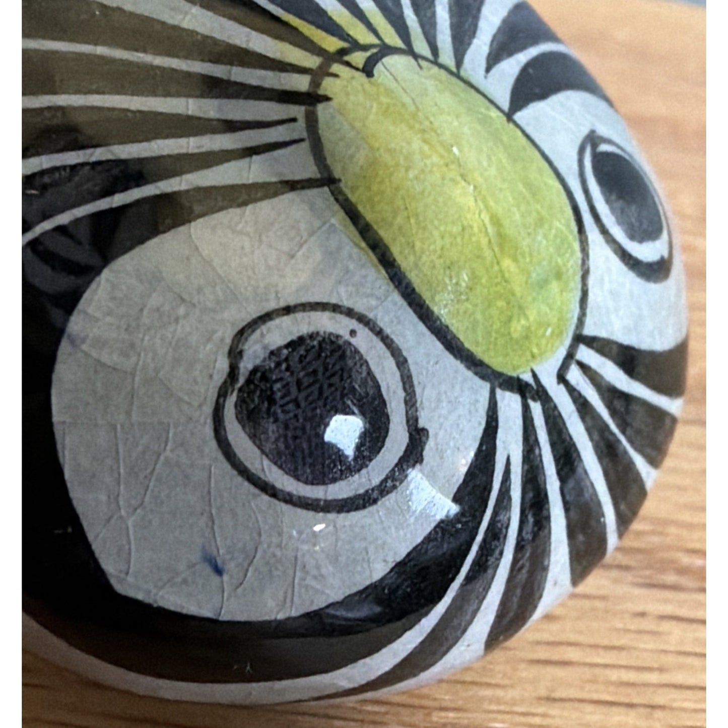 Vintage Mexican Tonala Pottery Owl Hand Painted Glazed Floral Yellow Nose As Is