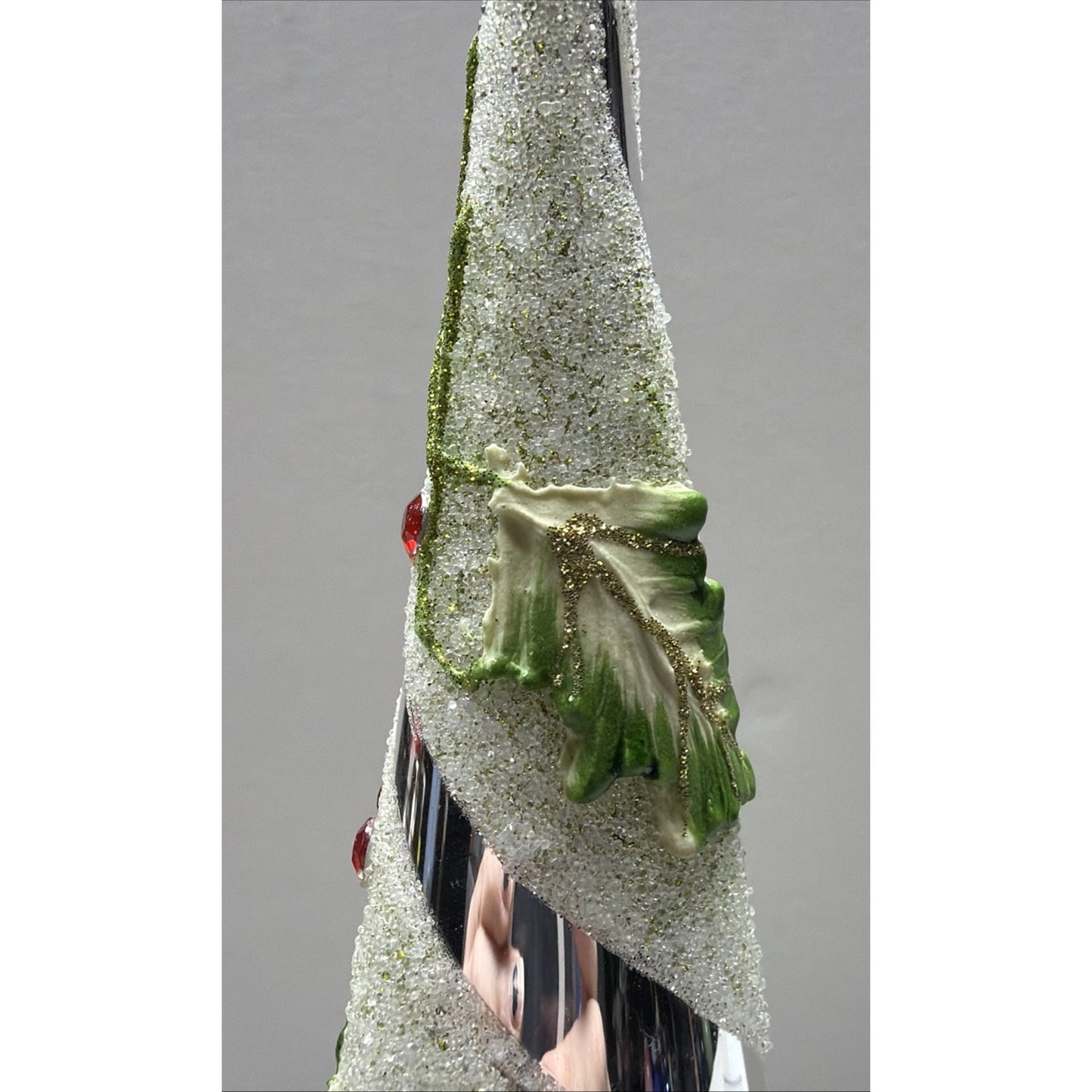 Mercury Clear Glass Light Up Christmas Tree Glass Beads Holly Berry Leaves As Is