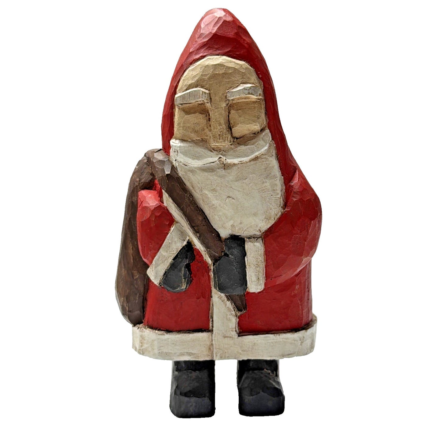 Vtg JAM Wood Carving Folk Art Santa Claus Bag Hand Painted