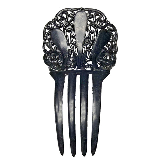 Art Deco Black Mantilla Hair Comb Celluloid Ornate Spanish Style