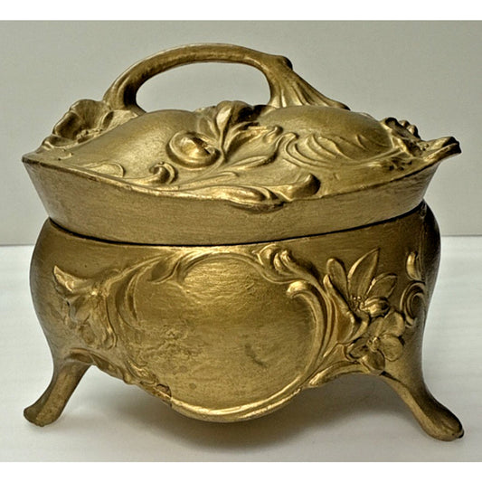 Art Nouveau B&W Brainard Wilson Gold Tone Metal Jewelry Box Casket Floral #4