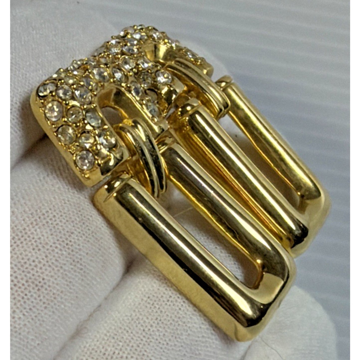 Vintage Park Lane Gold Tone Pave Rhinestone Door Knocker Post Earrings Modernist