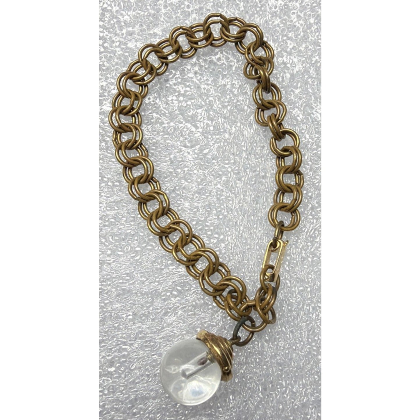 Vintage Lucite Globe Mustard Seed Double Rolo Chain Charm Bracelet