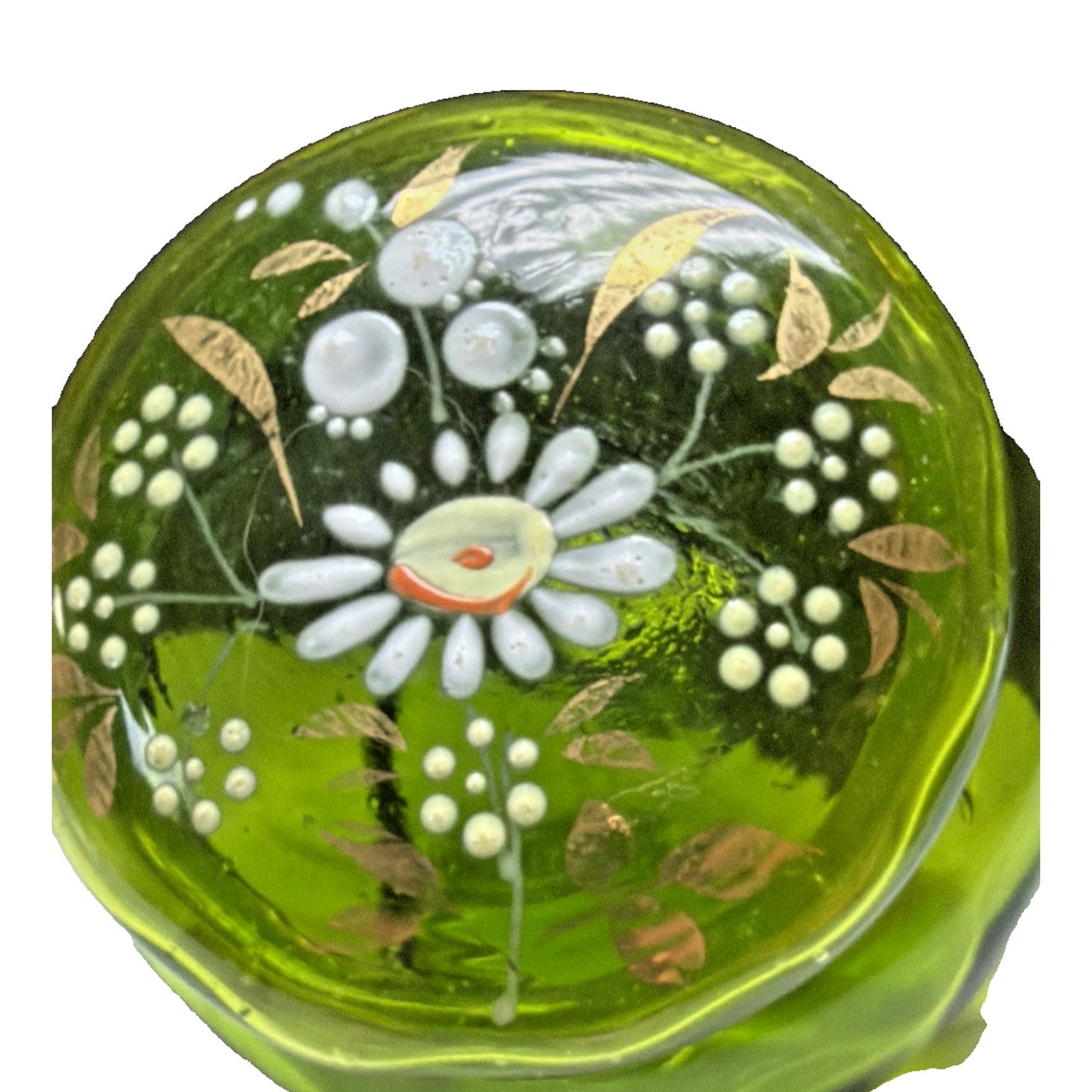 Antique Moser Bohemian Blown Glass Hand Painted Enamel Green Hinged Trinket Box