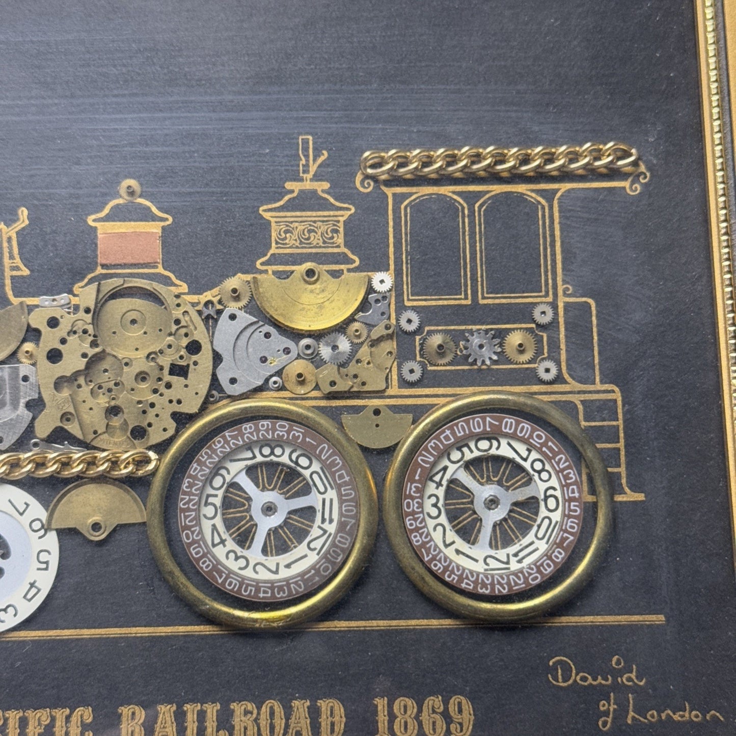 Vintage David of London Union Pacific Railroad Horological Gold Framed Art As Is