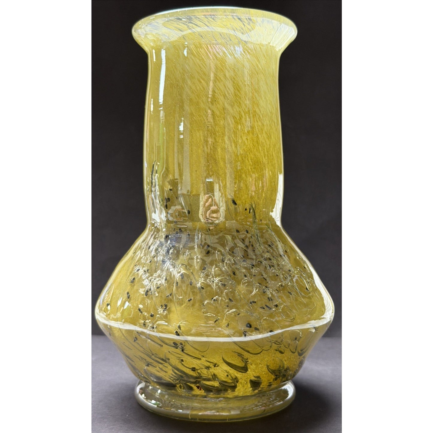 MCM French Studio Art Glass Yellow Bubbles Infused Iridescent Cased Vase As Is