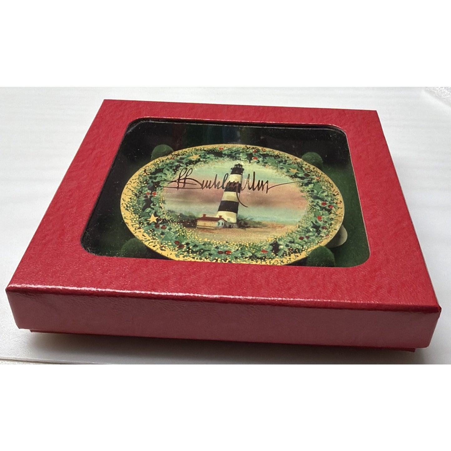 Vintage P Buckley Moss Bodie Lighthouse Ornament COA Box