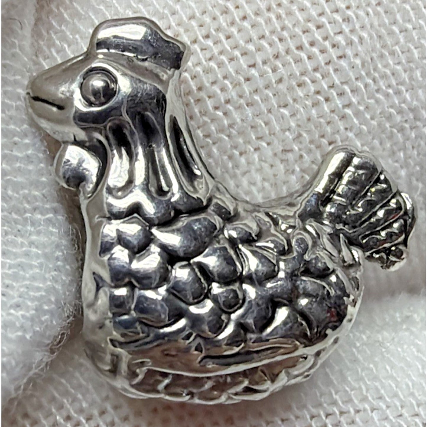 Vintage Sterling Silver Rooster Hen Chicken Bead Charm