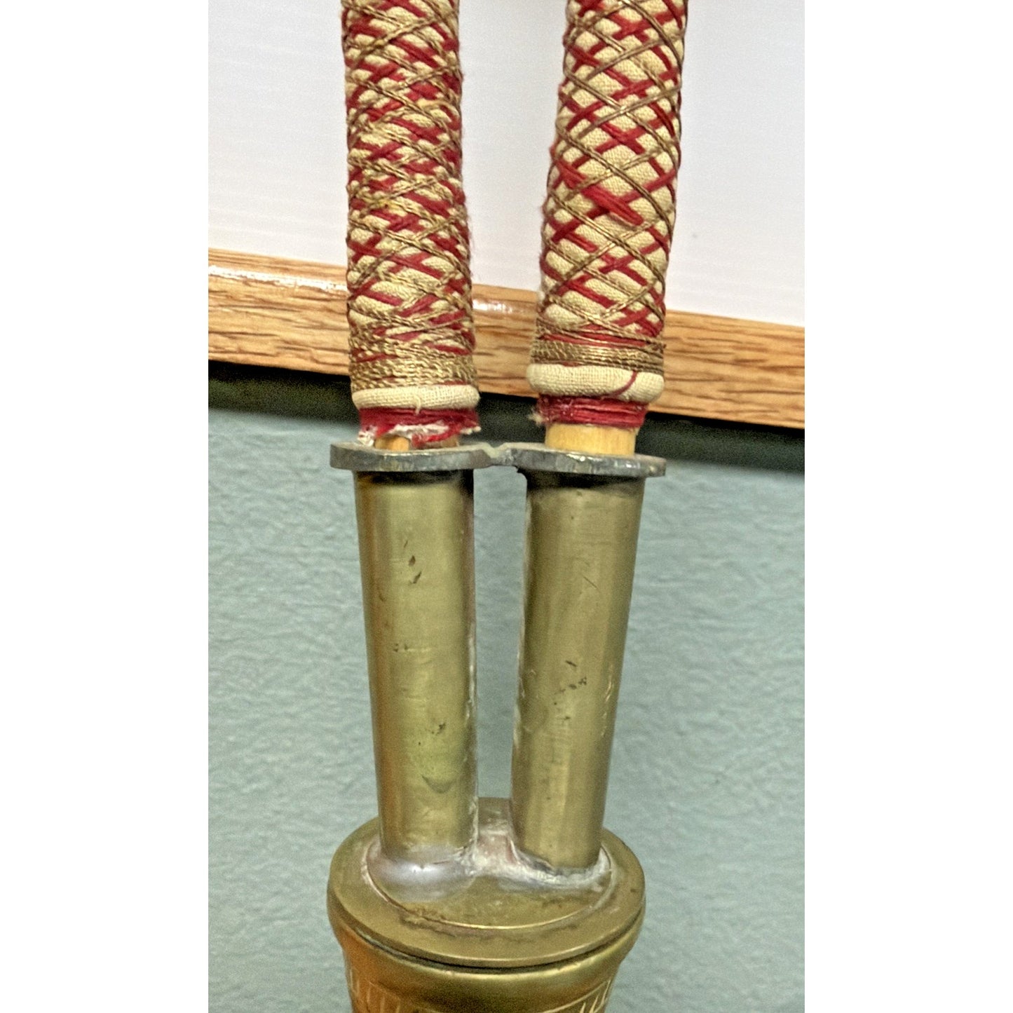 Vintage Etched Floral Brass Hookah Wrapped Hose As Is