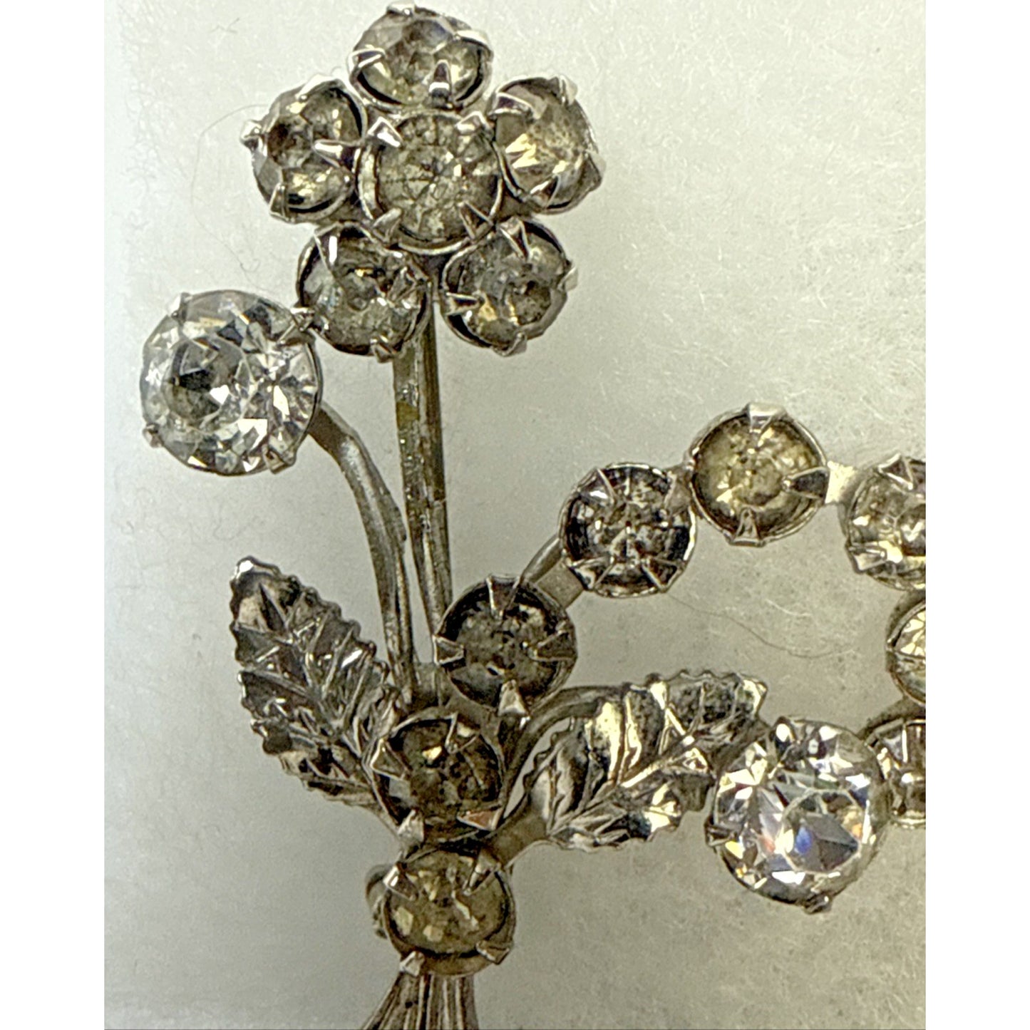 Art Deco Flower Bouquet Floral Spray Faceted Rhinestone Pendant Brooch