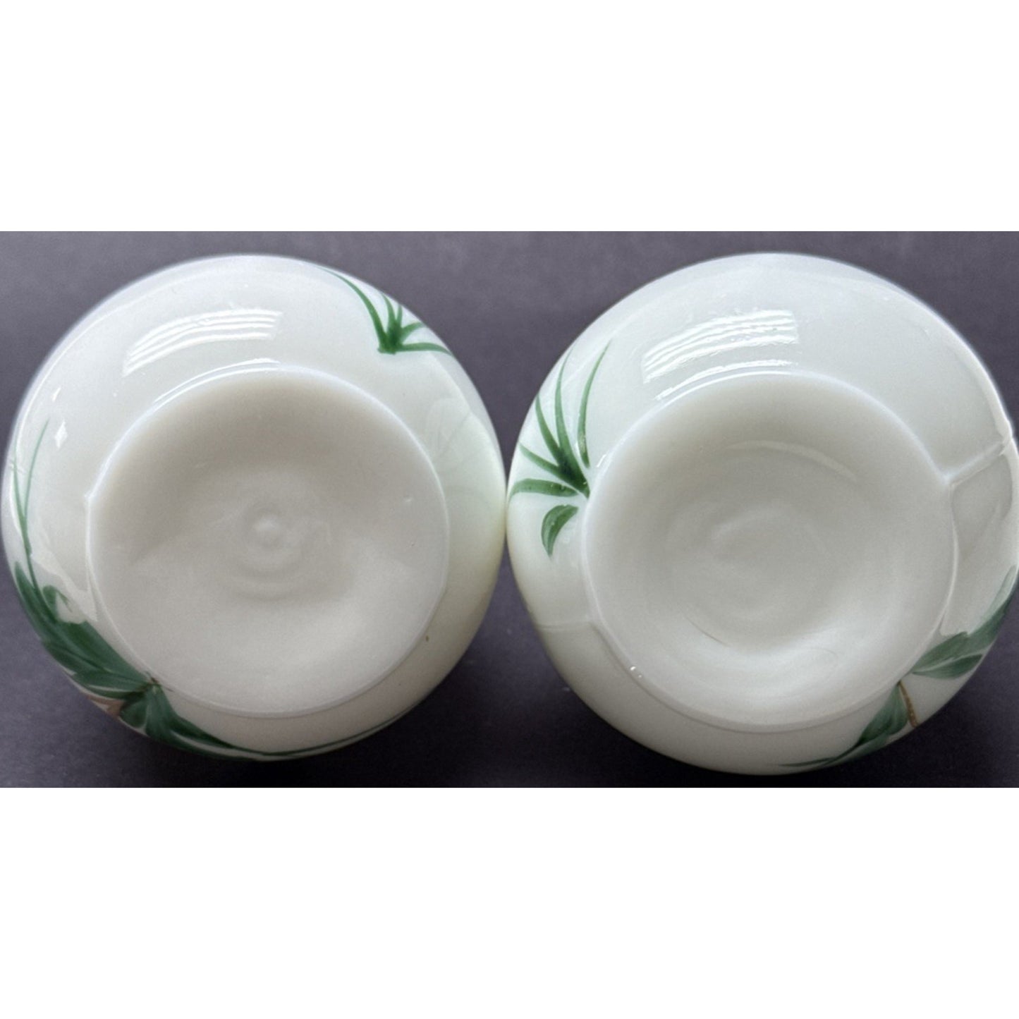 EAPG Buckeye Glass 960 Ring Neck Bulbous Shakers Hand Painted Chubby Blossom