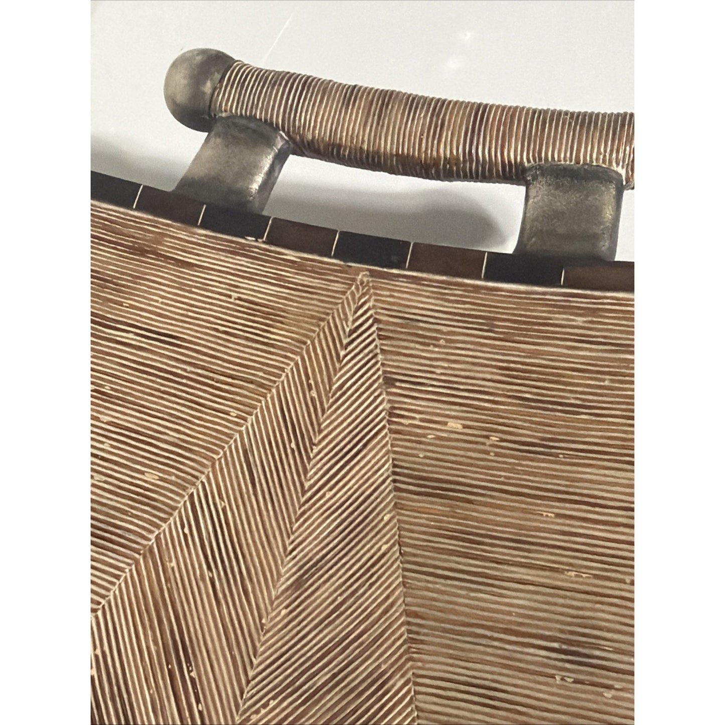 Austin Kinder Collection Inlay Rattan Shield Large Footed Tray Handles
