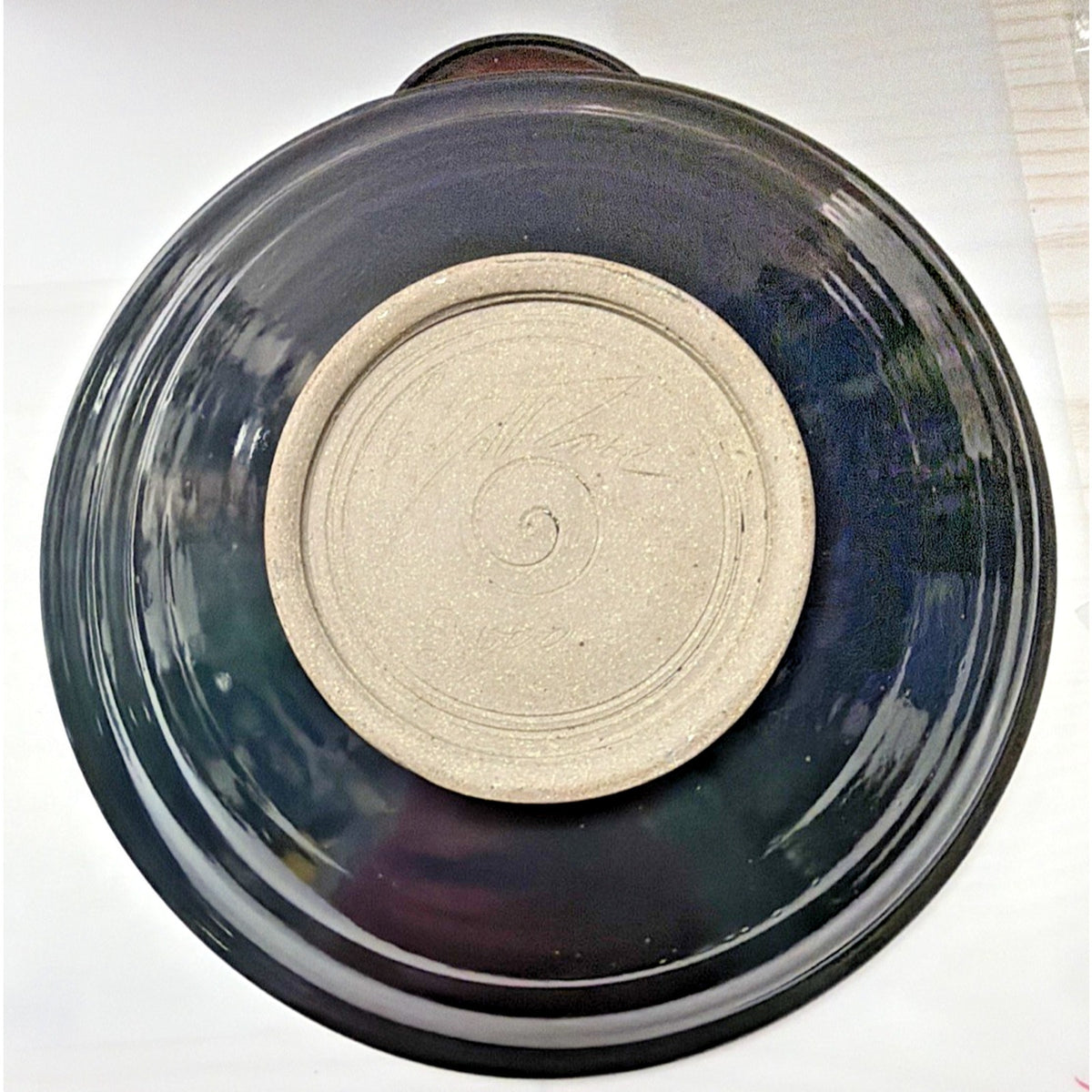 Vtg Wyatt Lane Studio Art Pottery Console Bowl Stoneware Navy Abstract Glaze