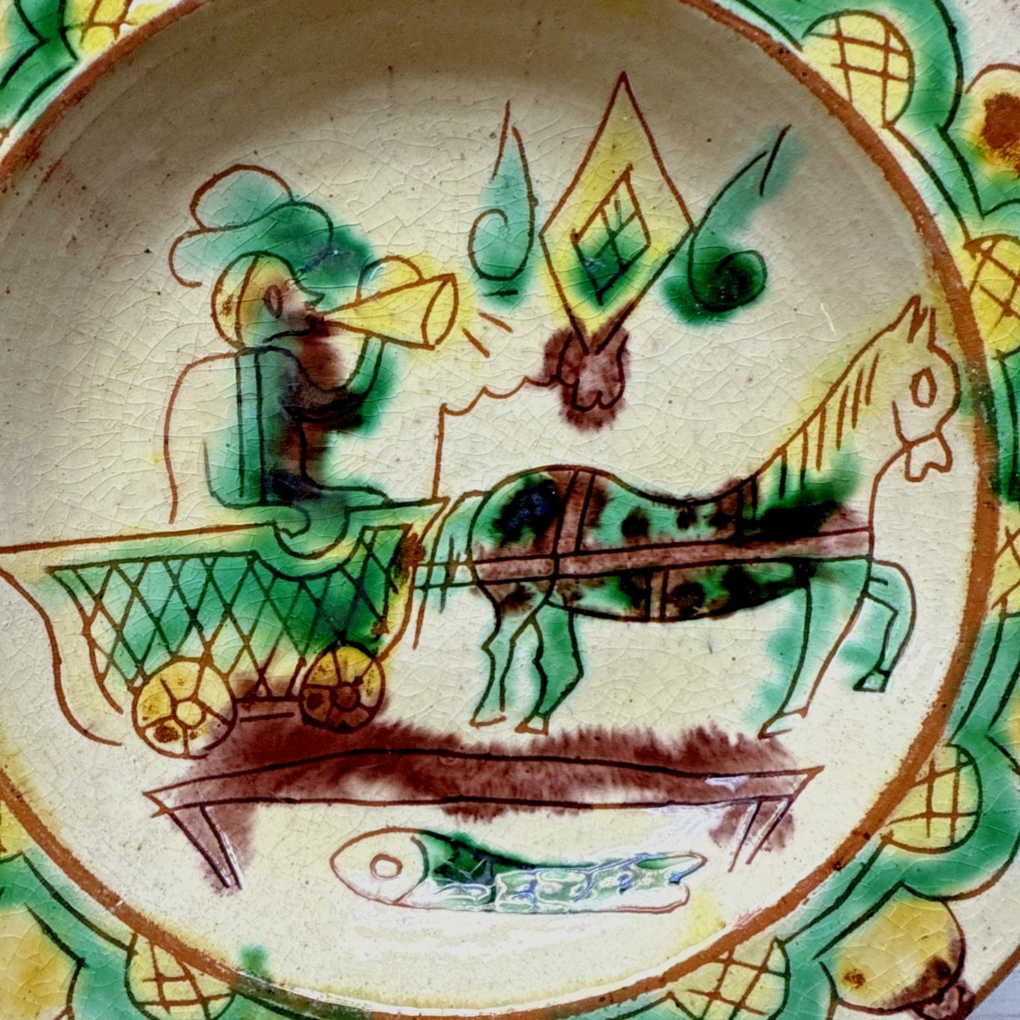 Vintage Folk Art Hutsul Hucul Plate Clay Hand Painted Bowl Plate Hanging