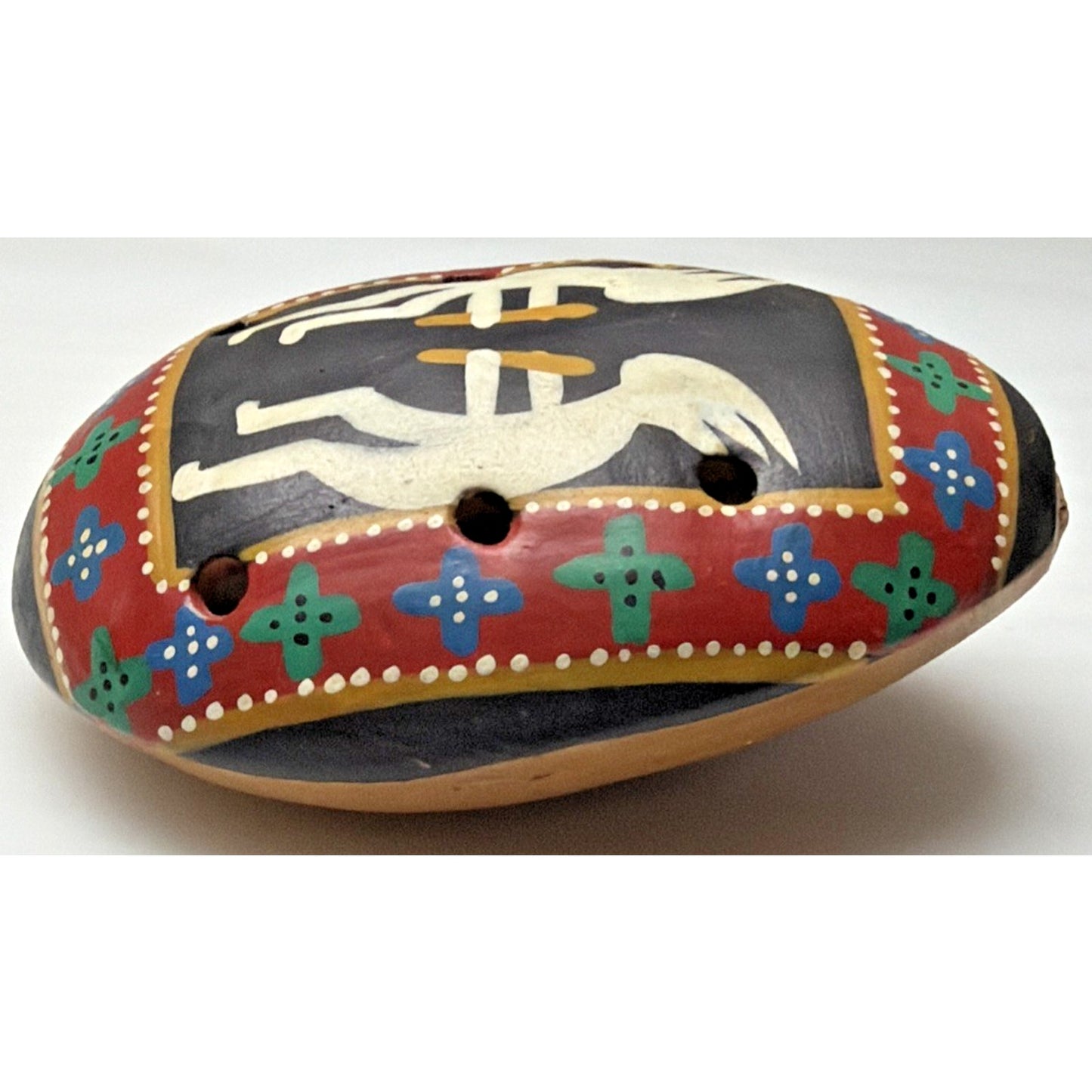 Native Southwest Kokopelli Whistle Hand Painted Clay Ocarina Flute Pendant