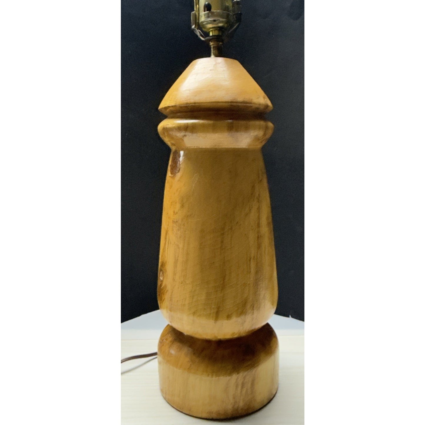 Vintage Wood Turned Table Lamp Burlwood Tall Flame Finial As Is Read