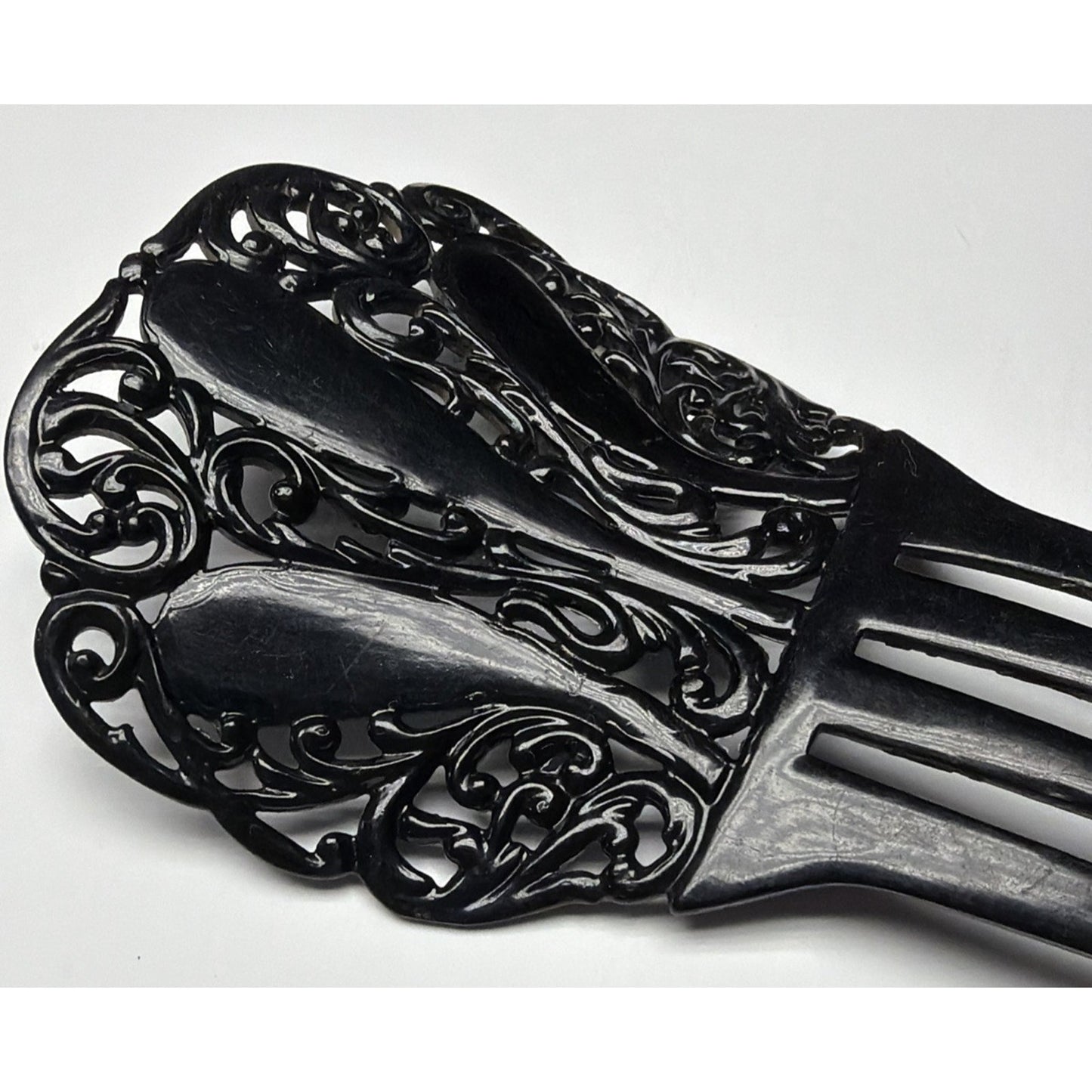 Art Deco Black Mantilla Hair Comb Celluloid Ornate Spanish Style