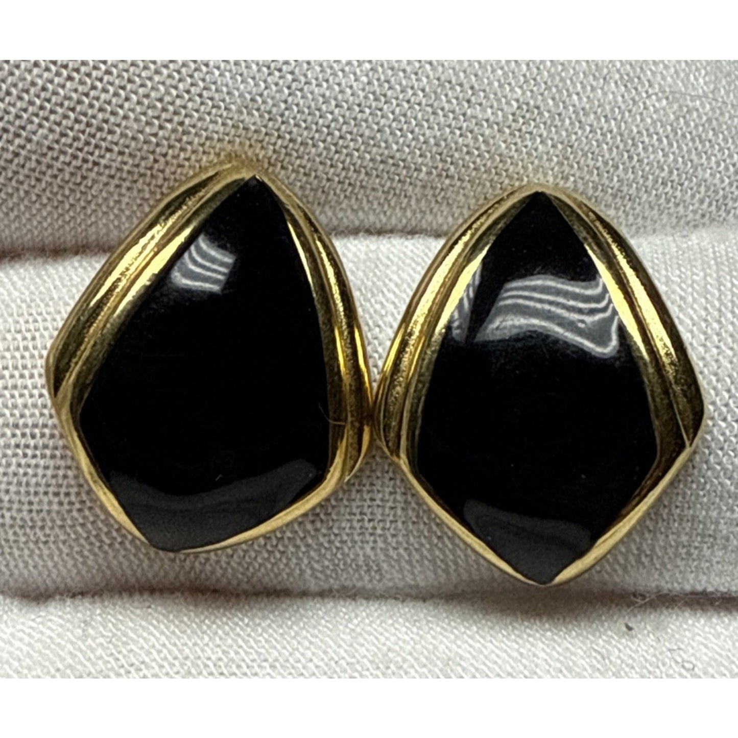 Vintage Monet Gold Tone Black Enamel Kite Shaped Earrings