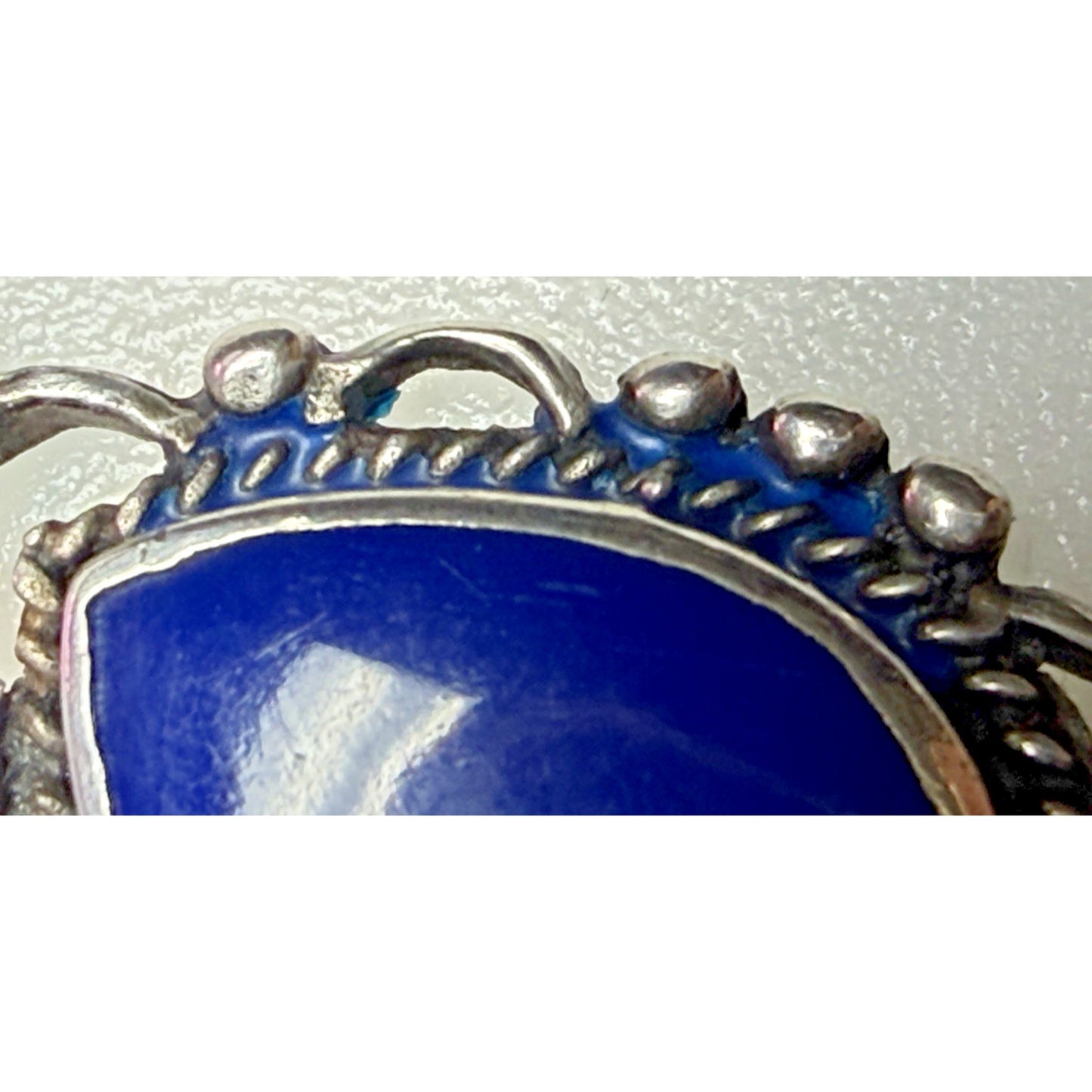 Vintage Sterling Silver Teardrop Pendant Necklace Blue Enamel As Is