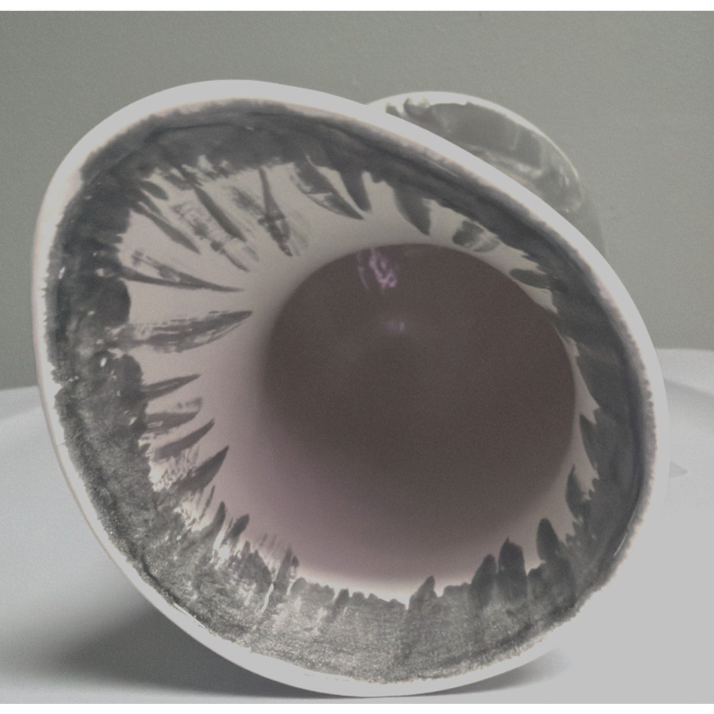 MCM Abstract Art Pottery Vase Black White Brushed Glazed Asymmetrical Signed