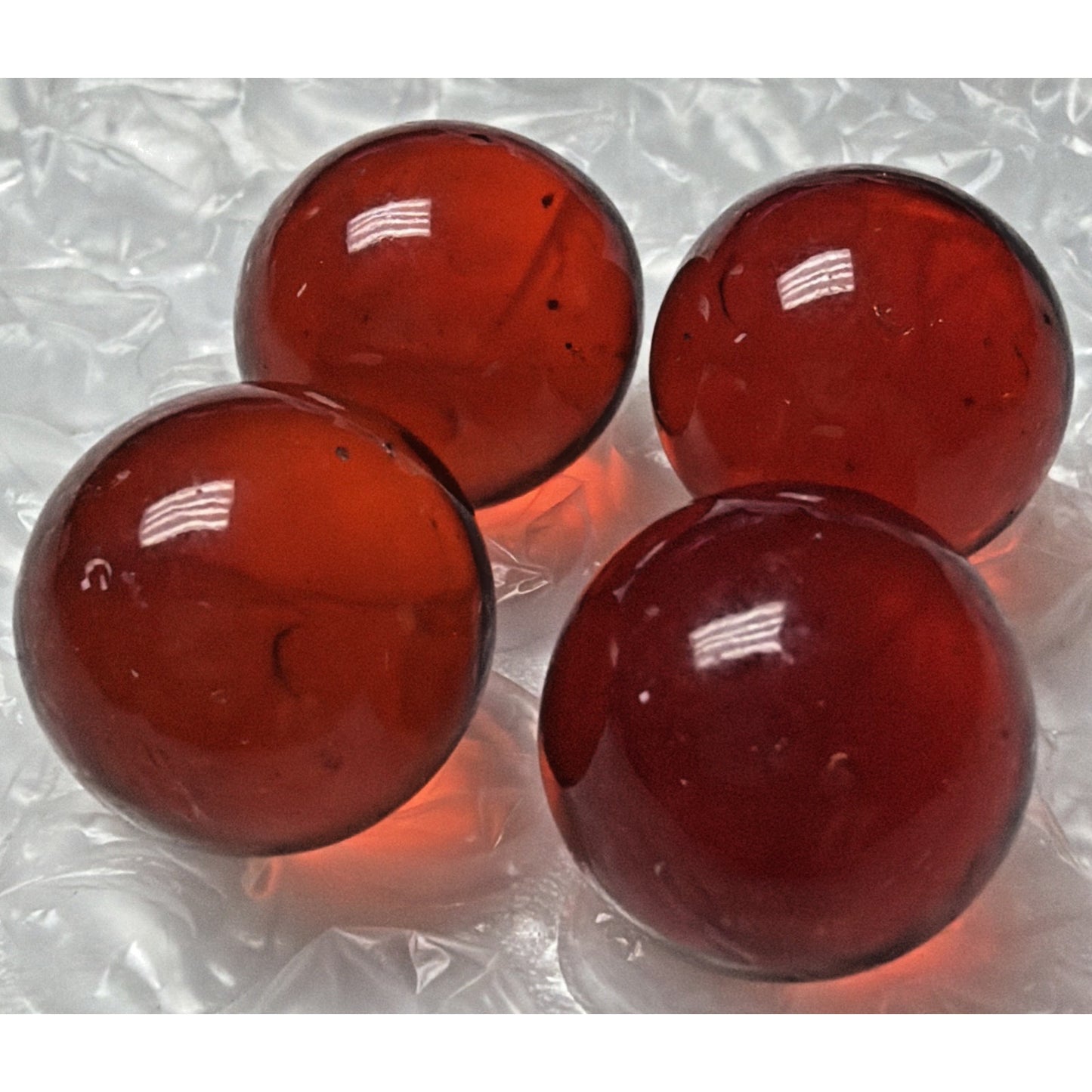 Vintage Lot of 4 Clear Ruby Red Cadmium Slag Glass Marbles UV Reactive As Is