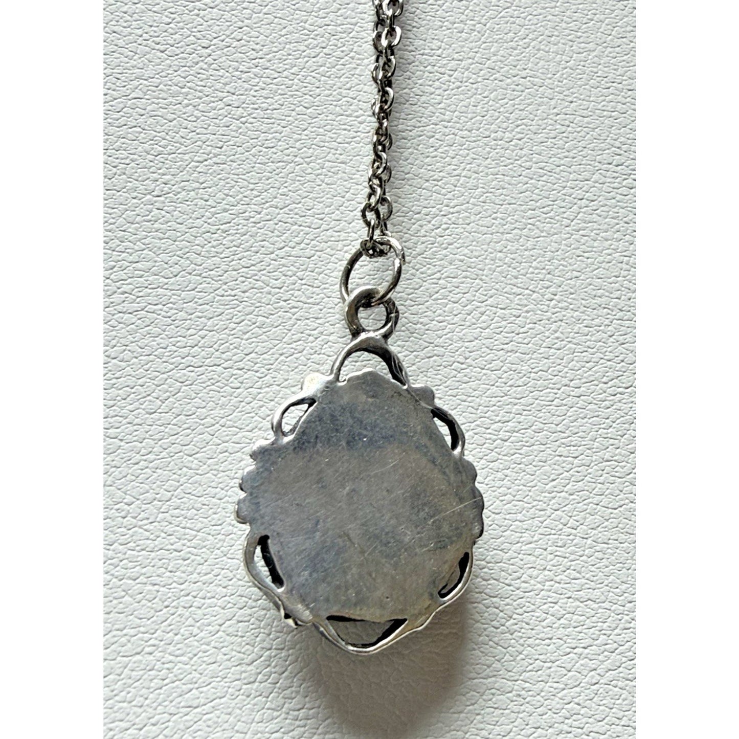 Vintage Sterling Silver Teardrop Pendant Necklace Blue Enamel As Is