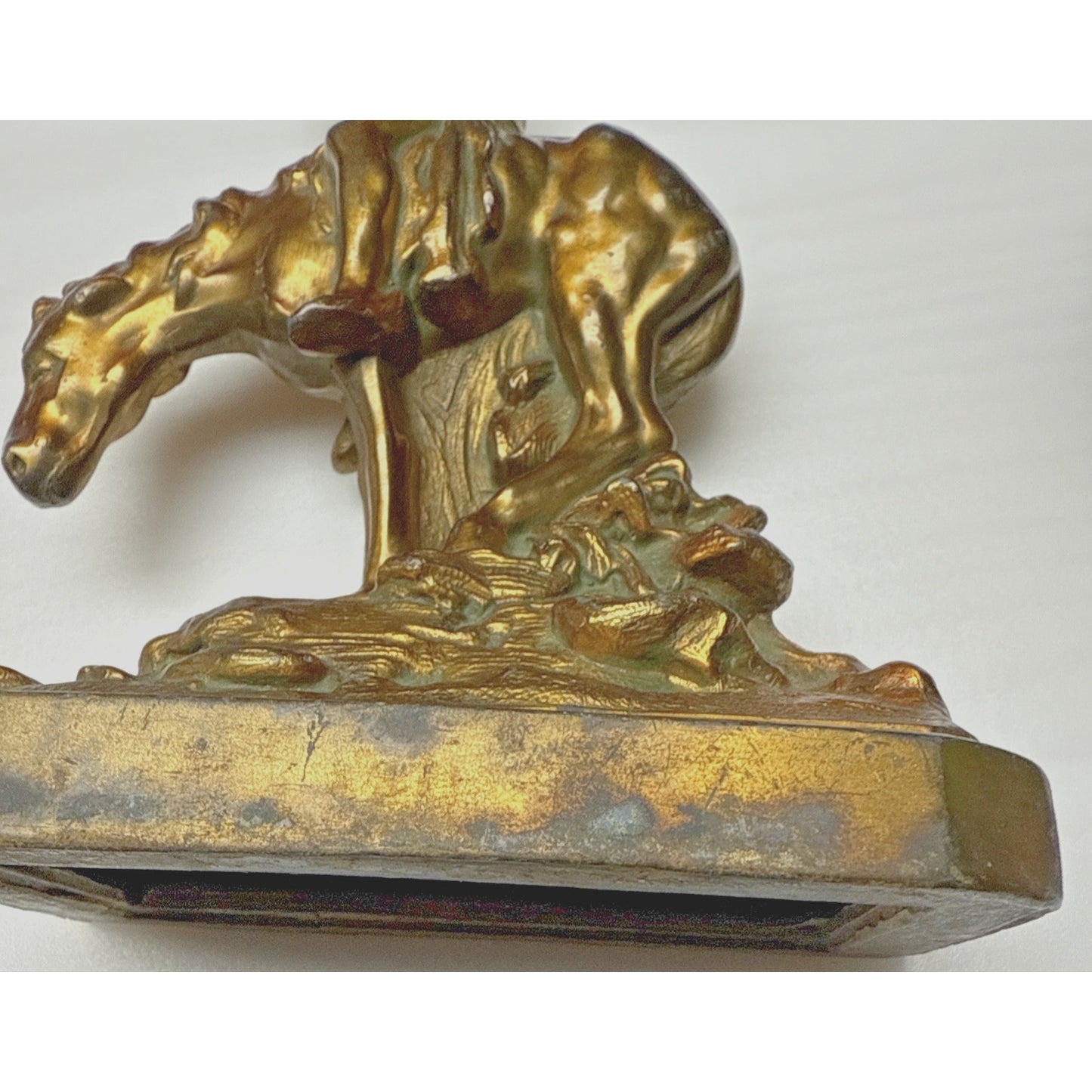 Vintage Ronson Metal Art Horse Rider Bookends Set End of the Trail Cowboy As Is