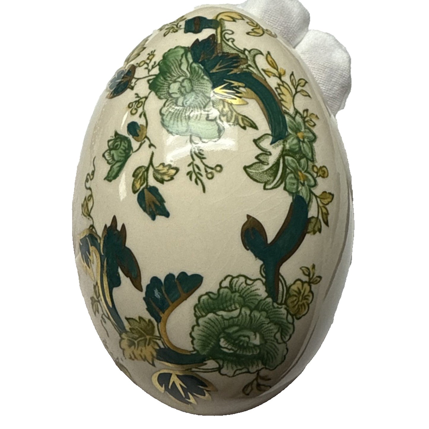 Vintage Mason’s Ironstone Chartreuse Green Egg Trinket Box Gold Floral