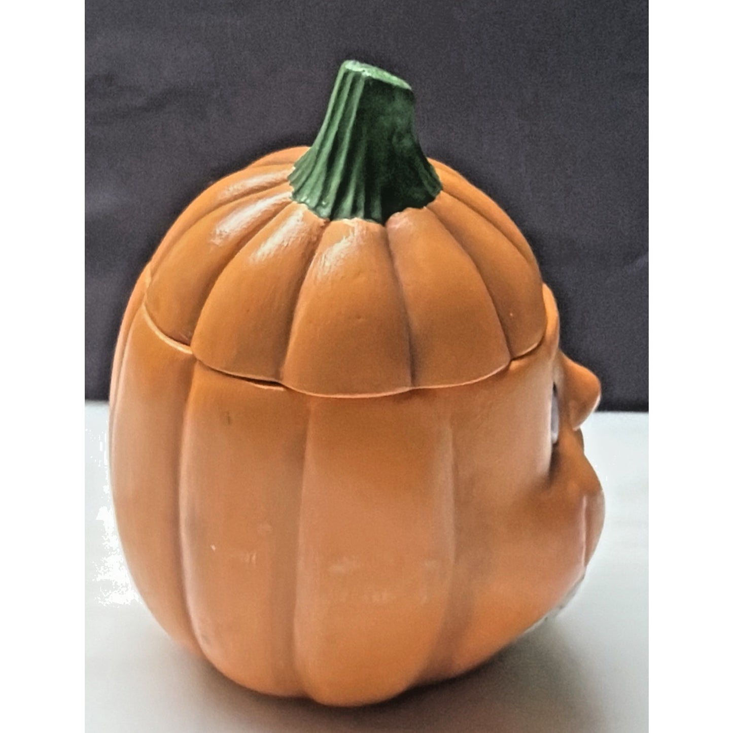 Vintage Anthropomorphic Pumpkin Face Ceramic Figurine Hand Painted Jar As Is