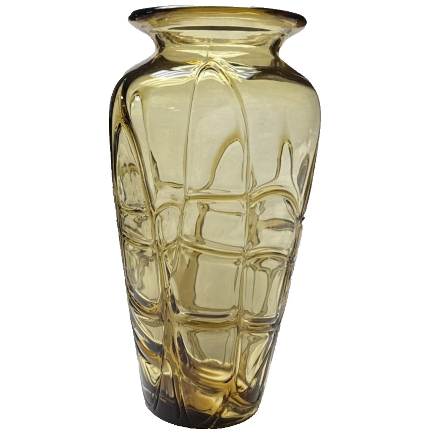 MCM Amber Blown Art Glass Vase Webbed Spider Vine Threaded Abstract