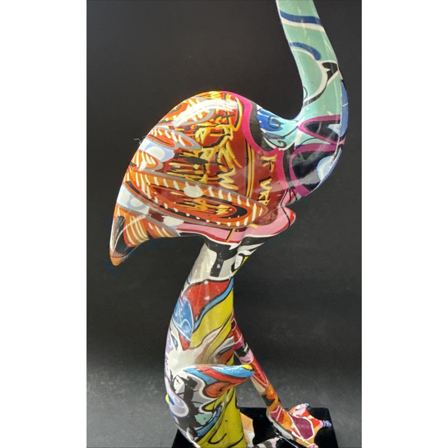Flamingo Sculpture Graffiti Pop Art Colorful Statue Modern As Is