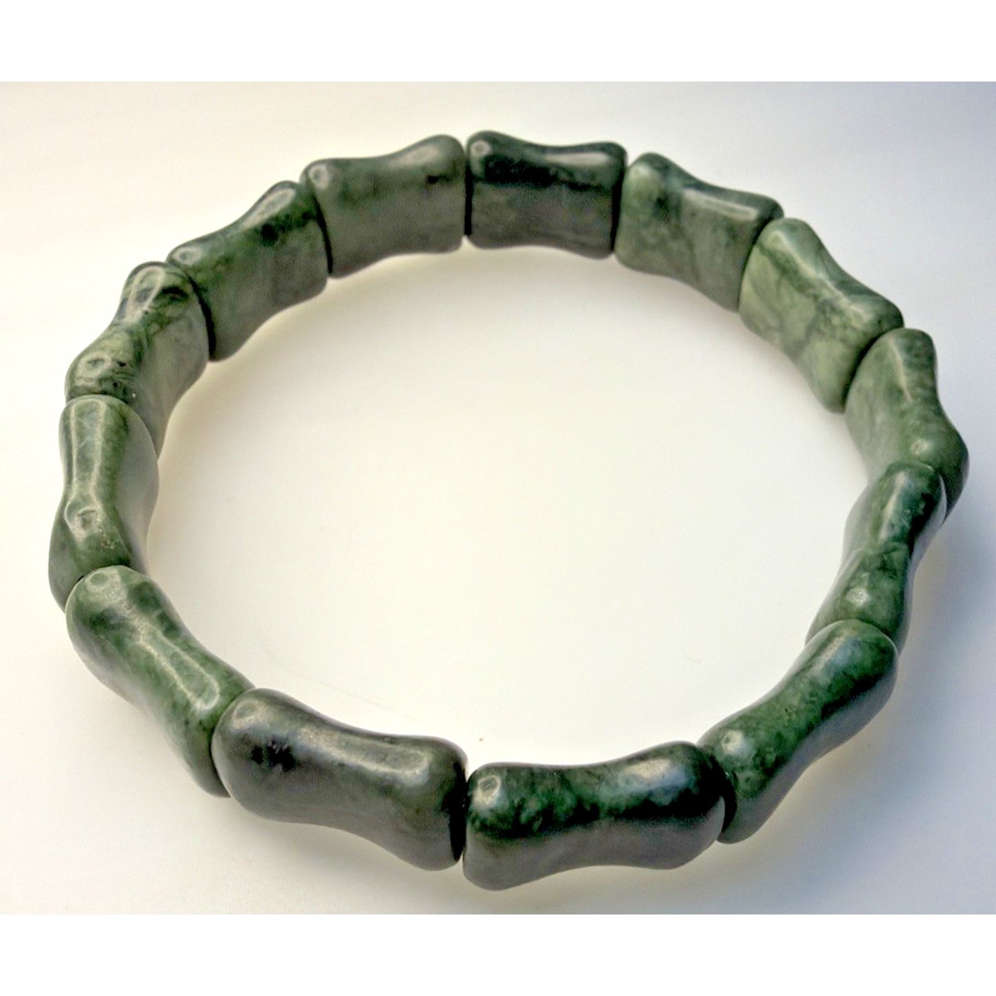 Natural Nephrite Jade Serpentine Stretch Bracelet Good Luck Bamboo Bone Read
