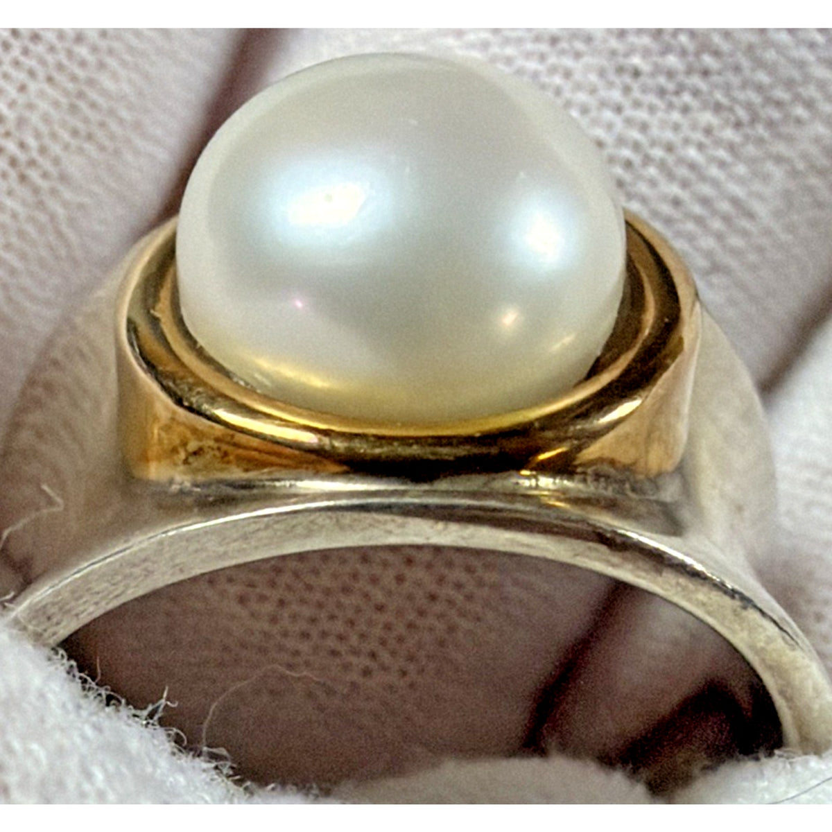 Italy Sterling Silver 18kt Gold Ring 9.5-10mm Pearl Wide Band Sz 7 Read