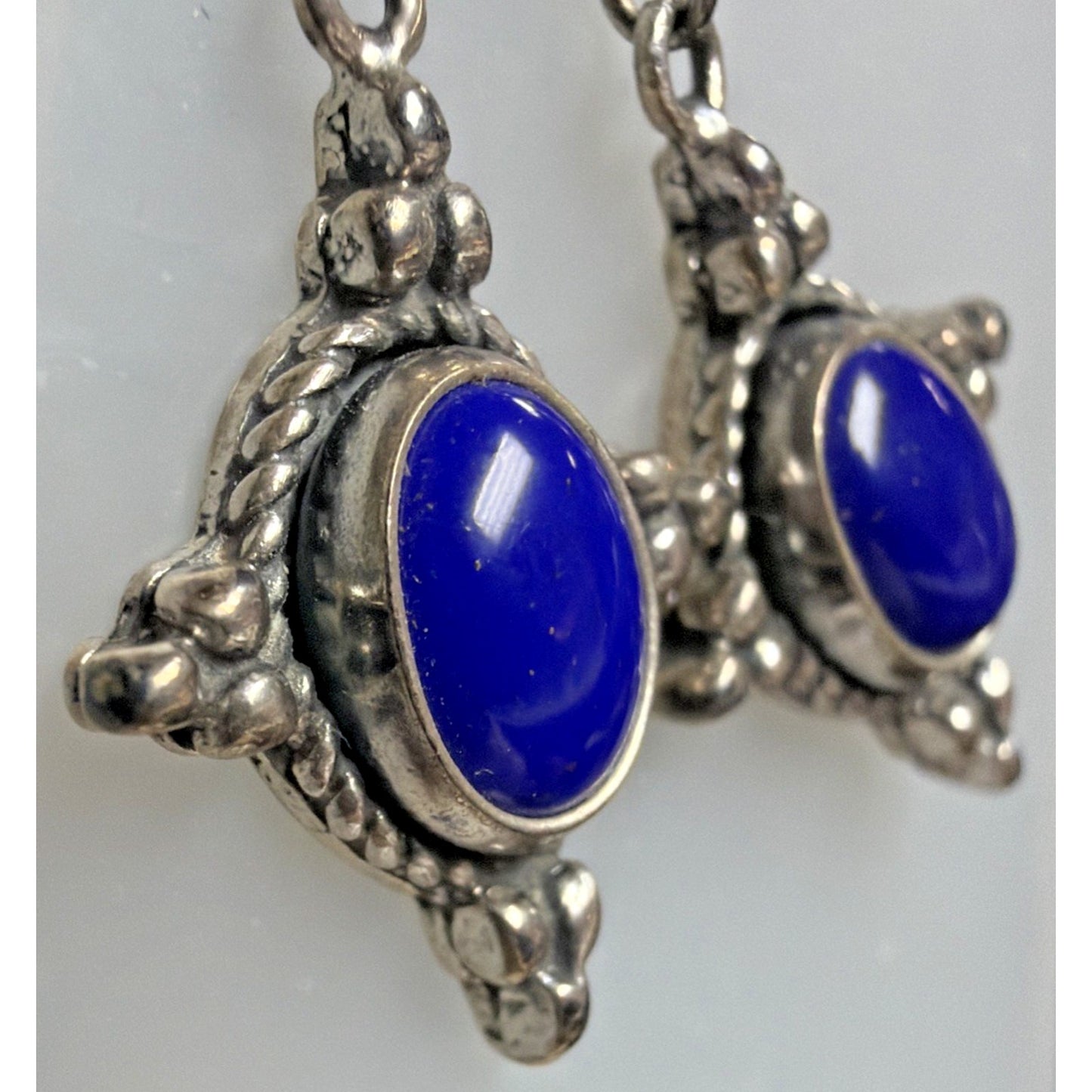 Vintage 5 Star Sterling Silver Southwest Cabochon Lapis Lazuli Dangle Earrings