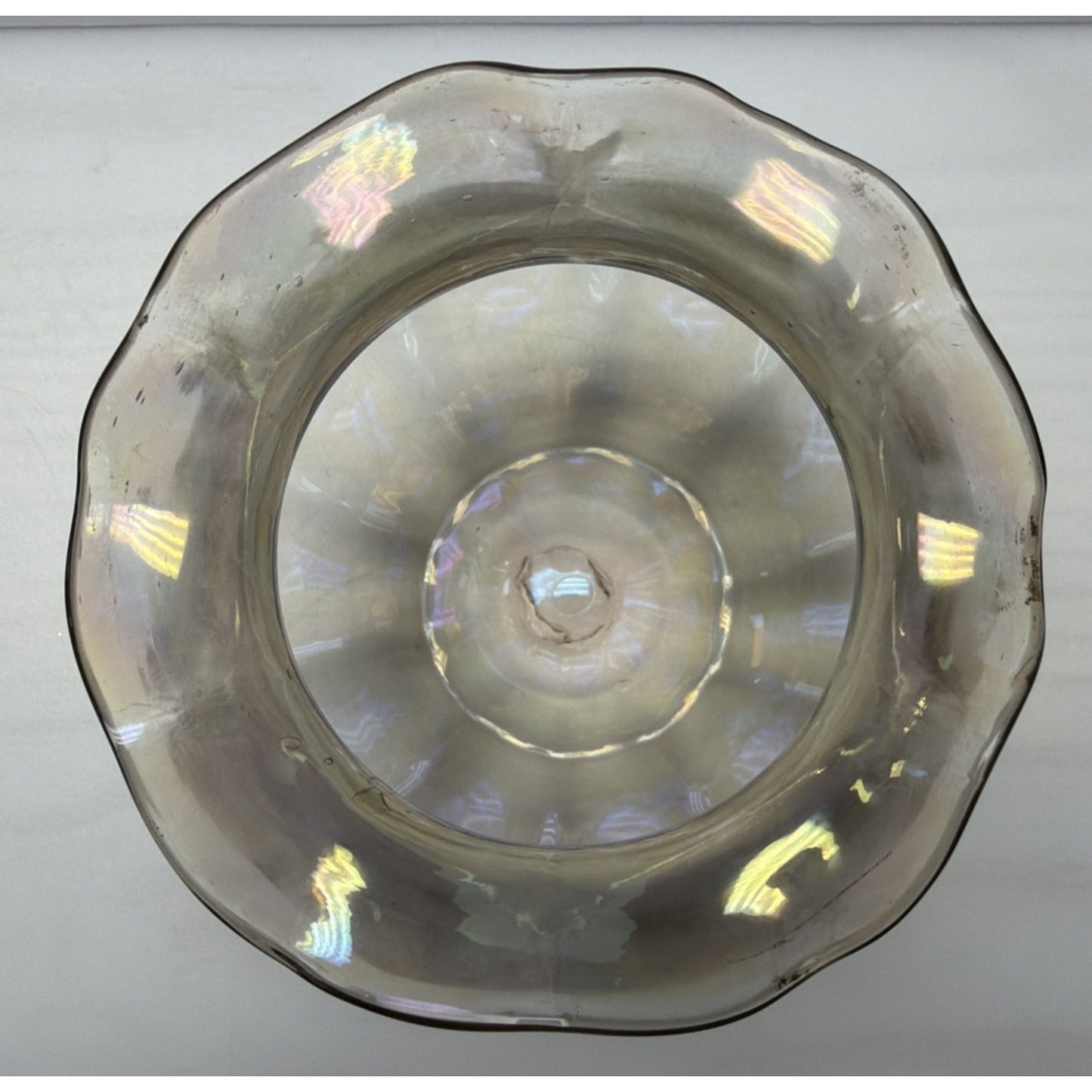 Victorian Loetz Moser Smoke Gray Iridescent Vase Ruffle Optic Rose Bowl As Is