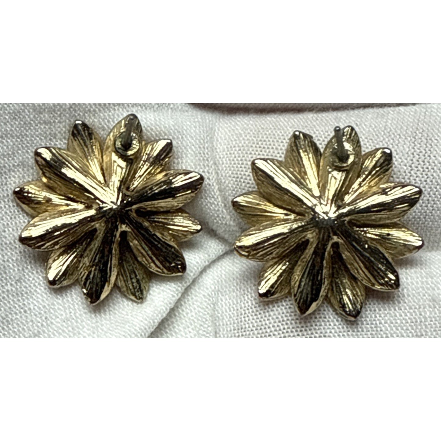 Vintage Gold Metal Flower Shaped Rhinestone Earrings Faux Diamond Wedding