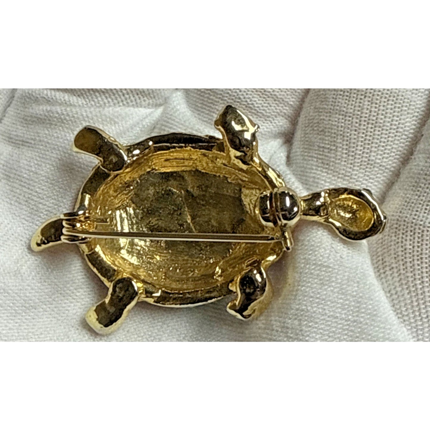 Vintage Rhinestone Guilloche Enamel Painted Turtle Tortoise Brooch Pin