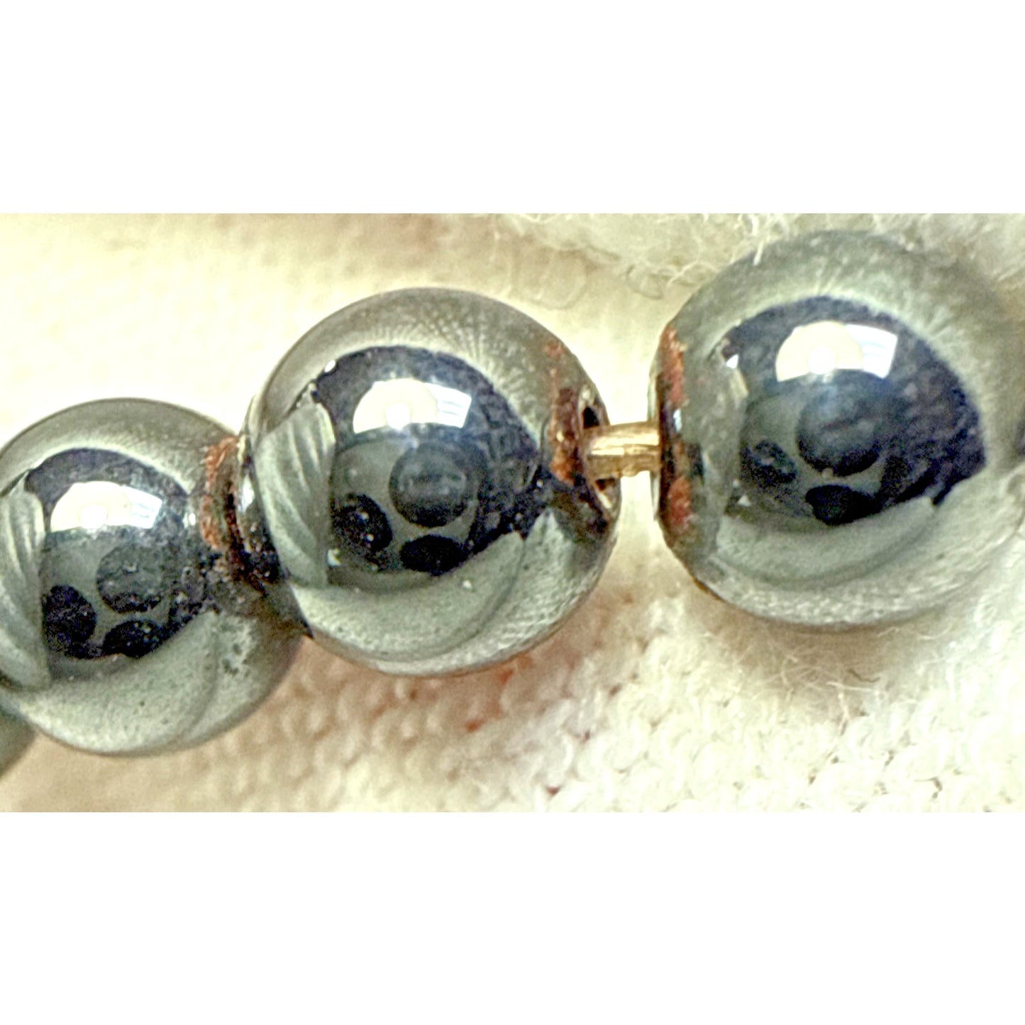 Navajo Pearl Hematite Sterling Silver Inlay Beaded Necklace