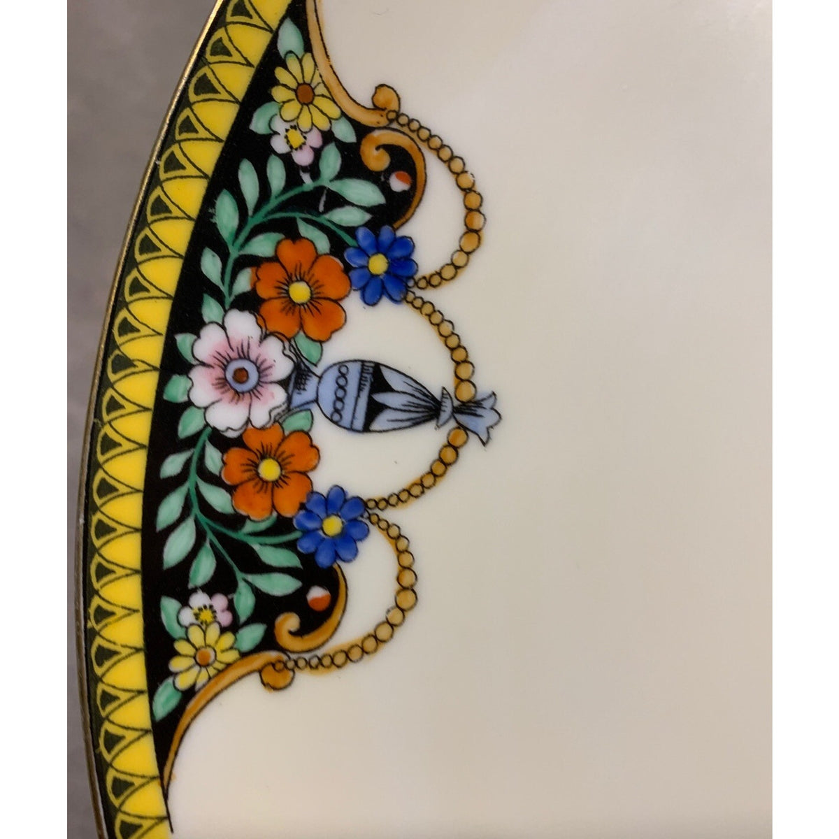 Art Deco Noritake Morimura Japan Hand Painted Serving Plate Handles Black Floral