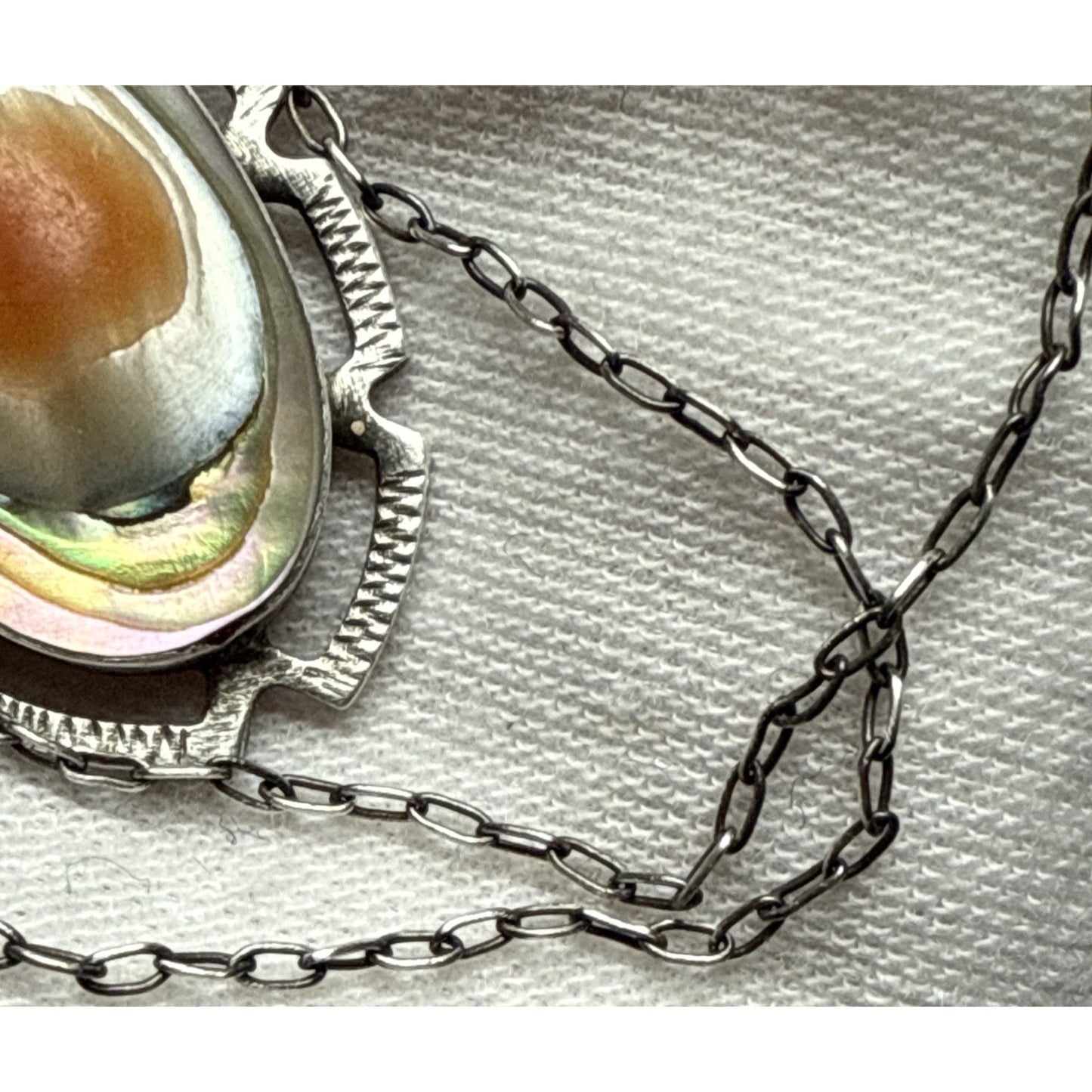 Art Deco Sterling Silver Abalone Blister Pearl Pendant Necklace Chain As Is