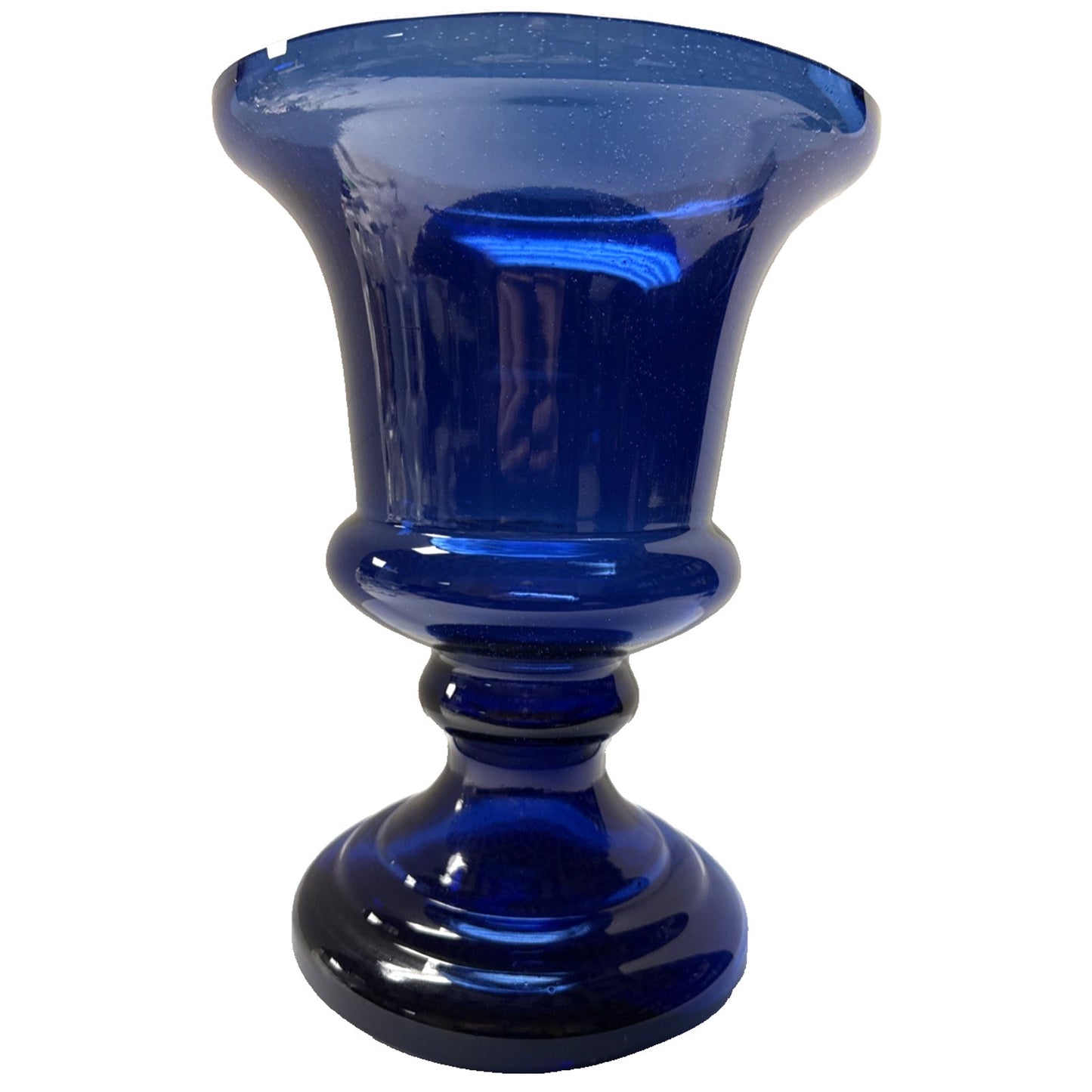 MCM Czech Bohemian Cobalt Blue Blown Glass Vase Urn Trophy Style Footed As Is
