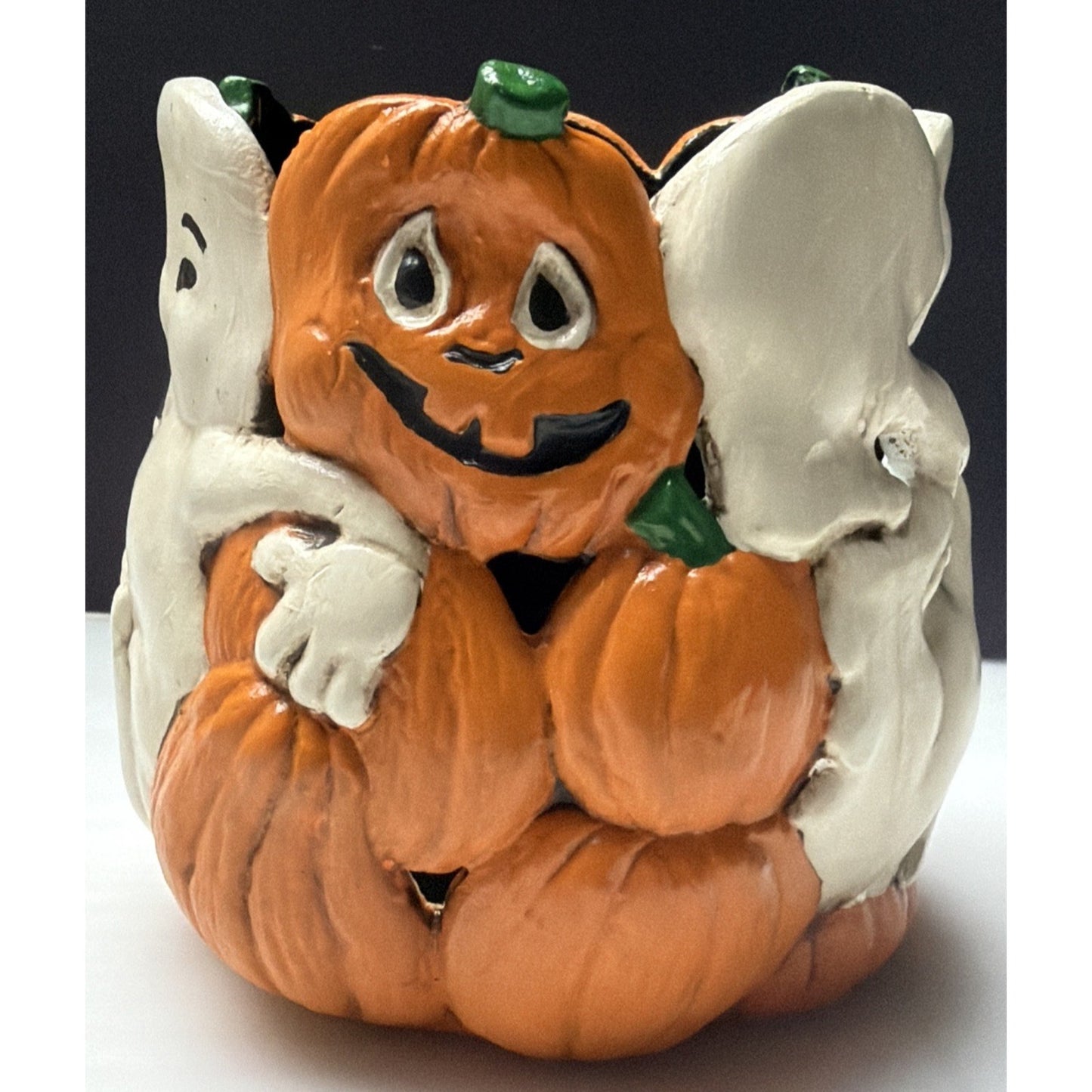 Vintage Holland Mold Halloween Ceramic Candle Holder Ghost Pumpkin Hand Painted