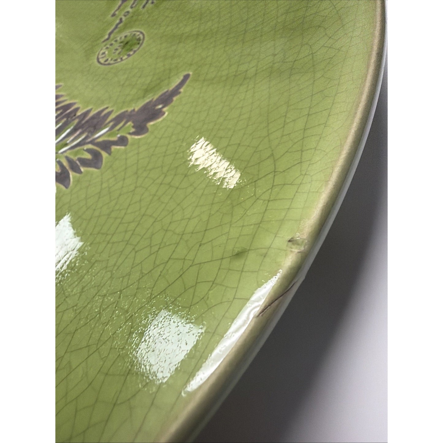 MCM En Franco Guadalajara Pottery Charger Tray Large Crackle Glaze Botanical