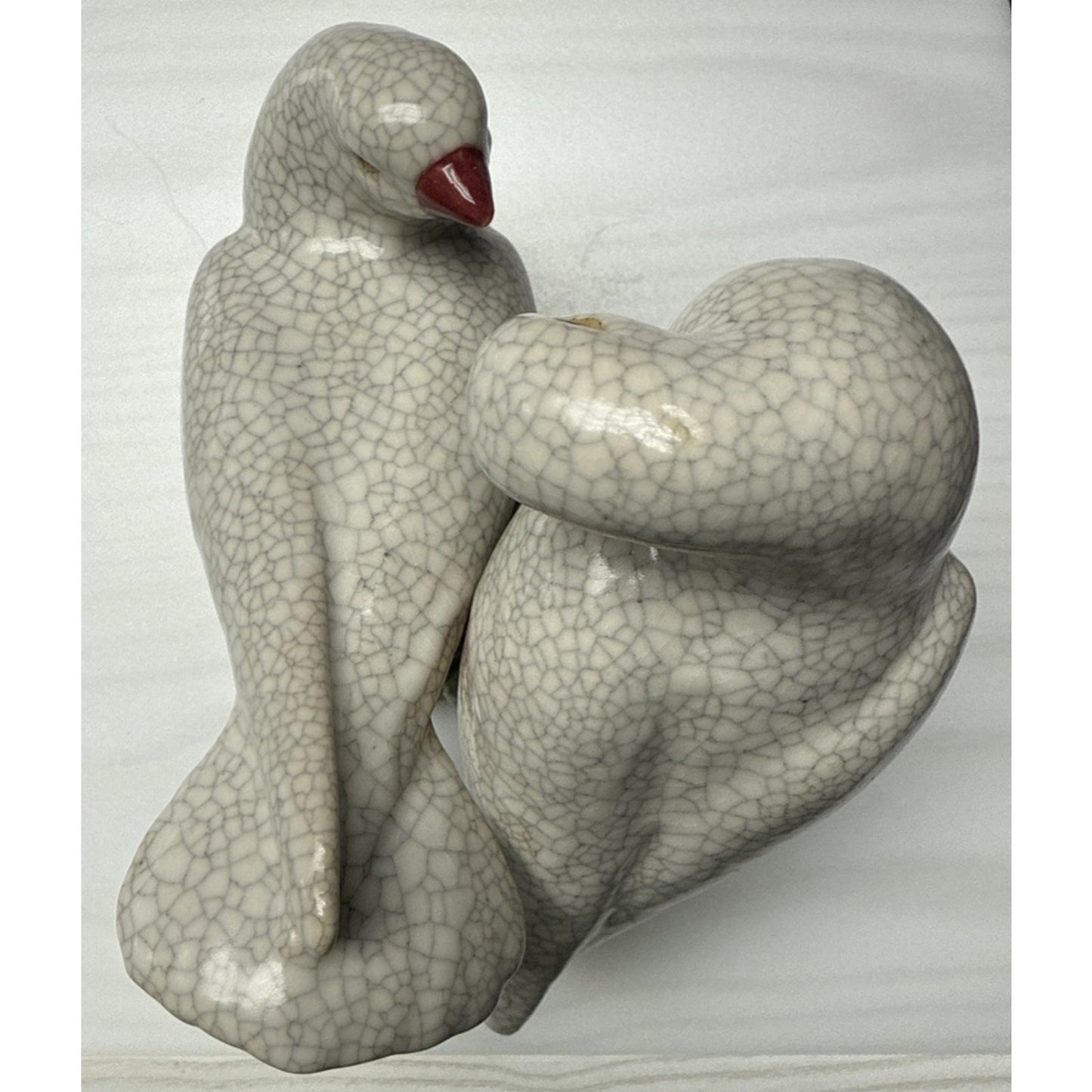 Vintage Chinese Crackle Glazed Majolica Pottery Doves Love Birds Sculpture