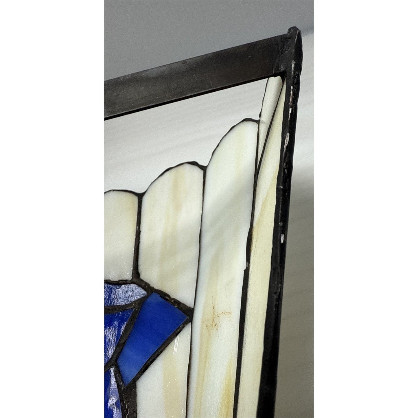 Stained Glass Iris Lily Flower Wall Sconce Light Lamp Shade Dark Blue Slag