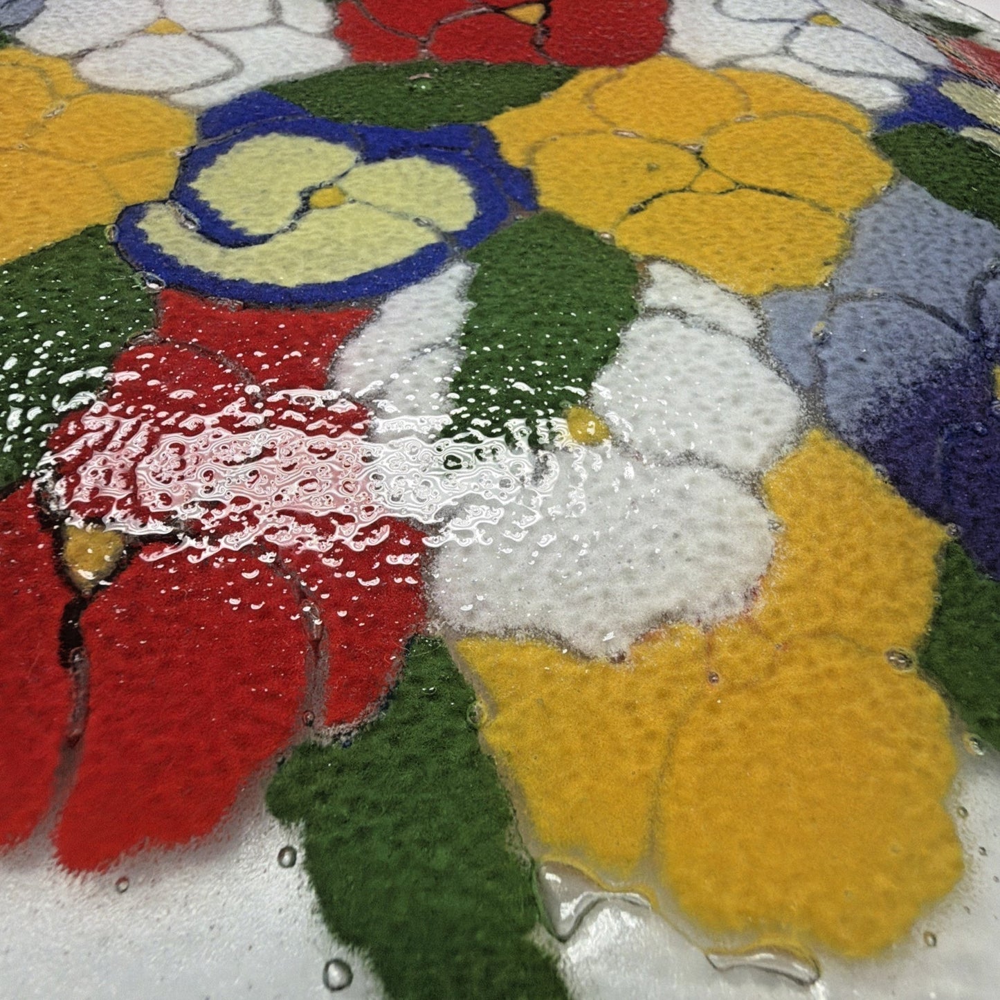 Vintage Peggy Karr Fused Art Glass Plate Platter Floral Pansy 11" Signed