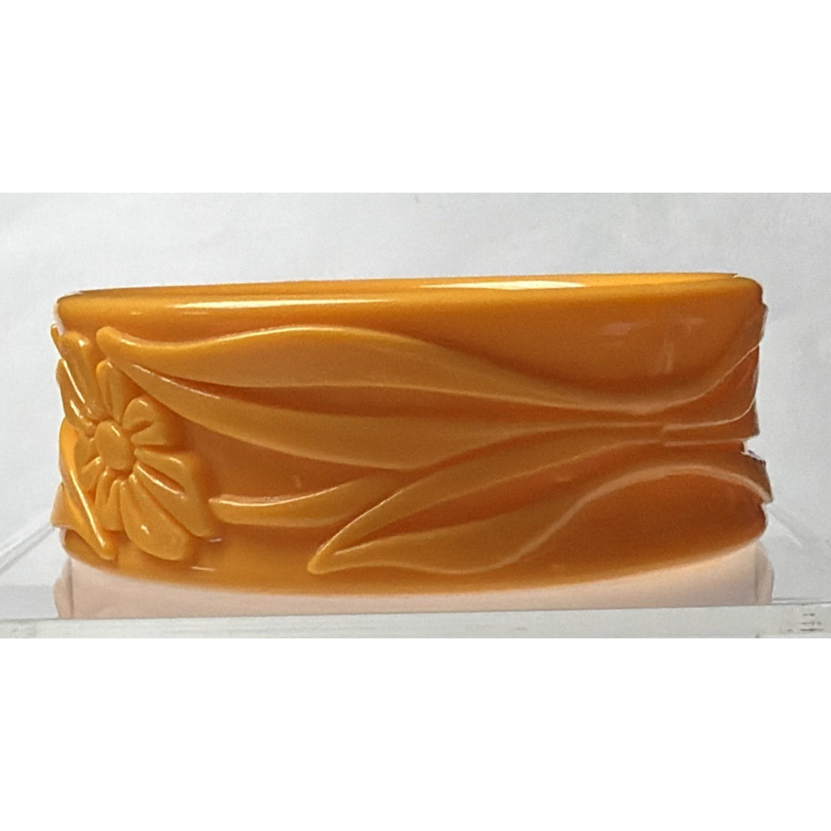 Vintage Molded Deeply Carved Plastic Floral Bangle Bracelet Taiwan Orange